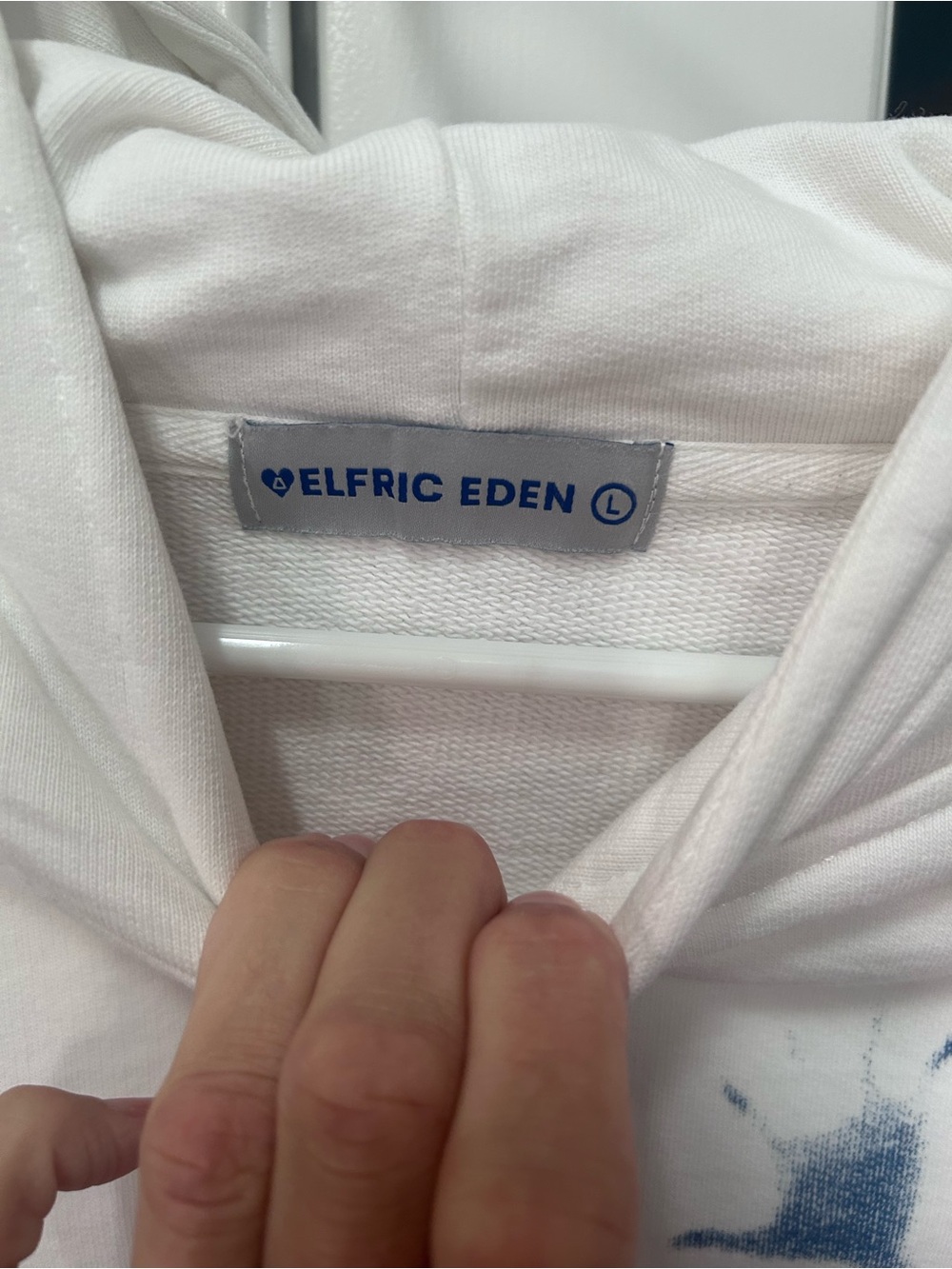 Aelfric Eden White Hoodie with Blue Logo Detail